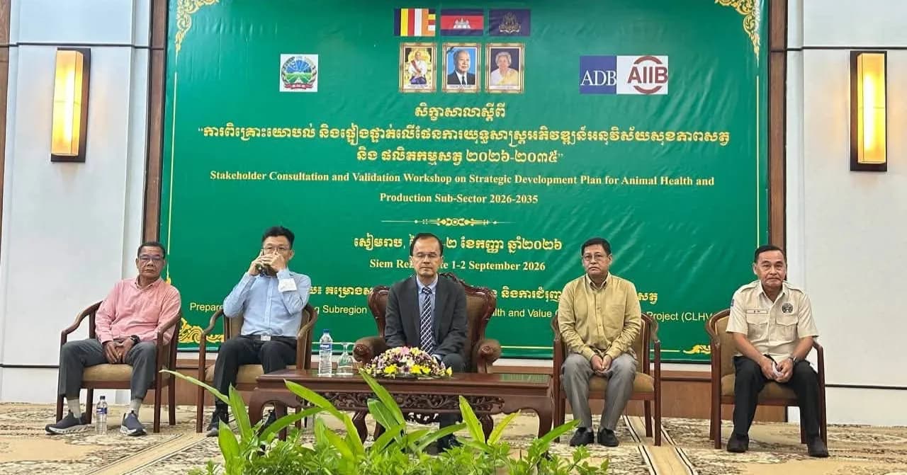 សិក្ខាសាលាពិគ្រោះយោបល់ និងផ្ទៀងផ្ទាត់លើ «ផែនការយុទ្ធសាស្ត្រអភិវឌ្ឍន៍អនុវិស័យសុខភាពសត្វ និងផលិតកម្មសត្វ ឆ្នាំ២០២៦-២០៣៥» ត្រូវបានរៀបចំឡើងនៅខេត្តសៀមរាប