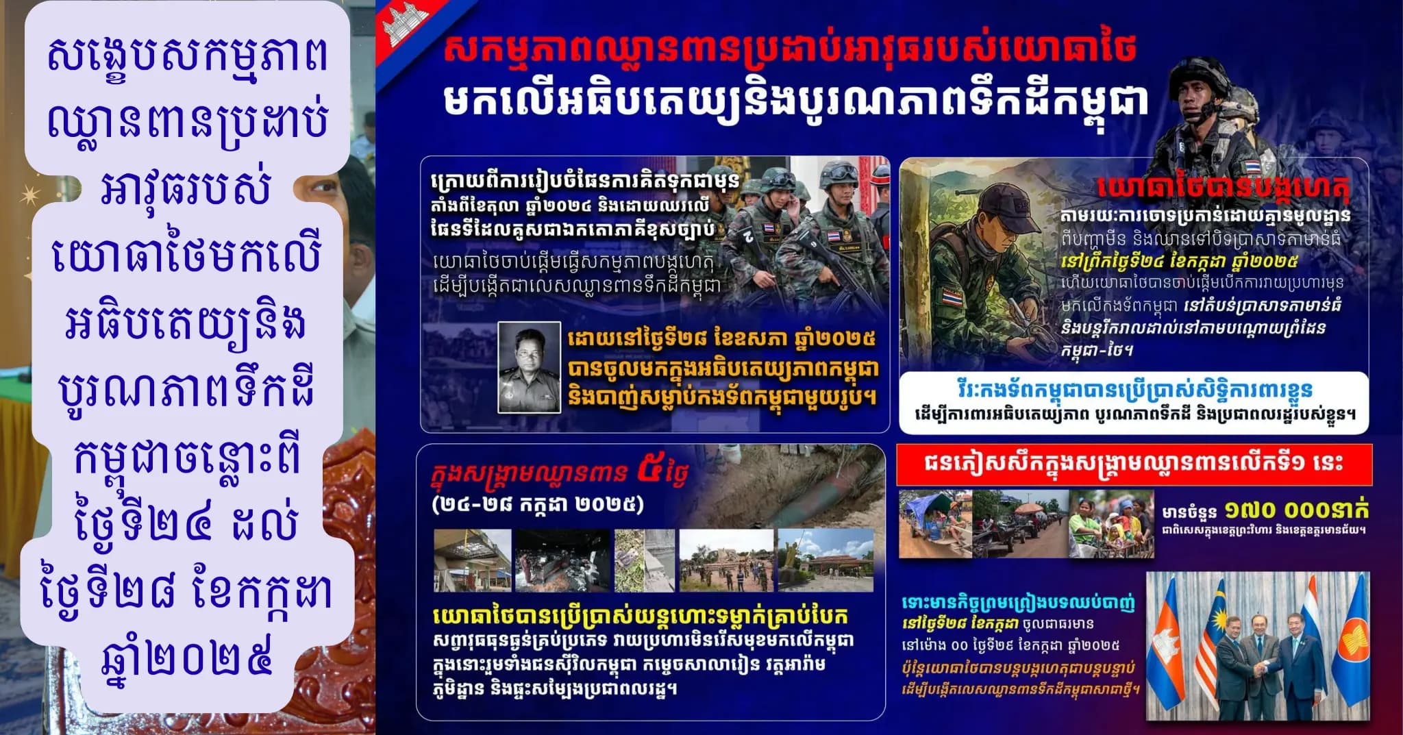 សង្ខេបសកម្មភាពឈ្លានពានប្រដាប់អាវុធរបស់យោធាថៃមកលើអធិបតេយ្យនិងបូរណភាពទឹកដីកម្ពុជាចន្លោះពីថ្ងៃទី២៤ ដល់ថ្ងៃទី២៨ ខែកក្កដា ឆ្នាំ២០២៥