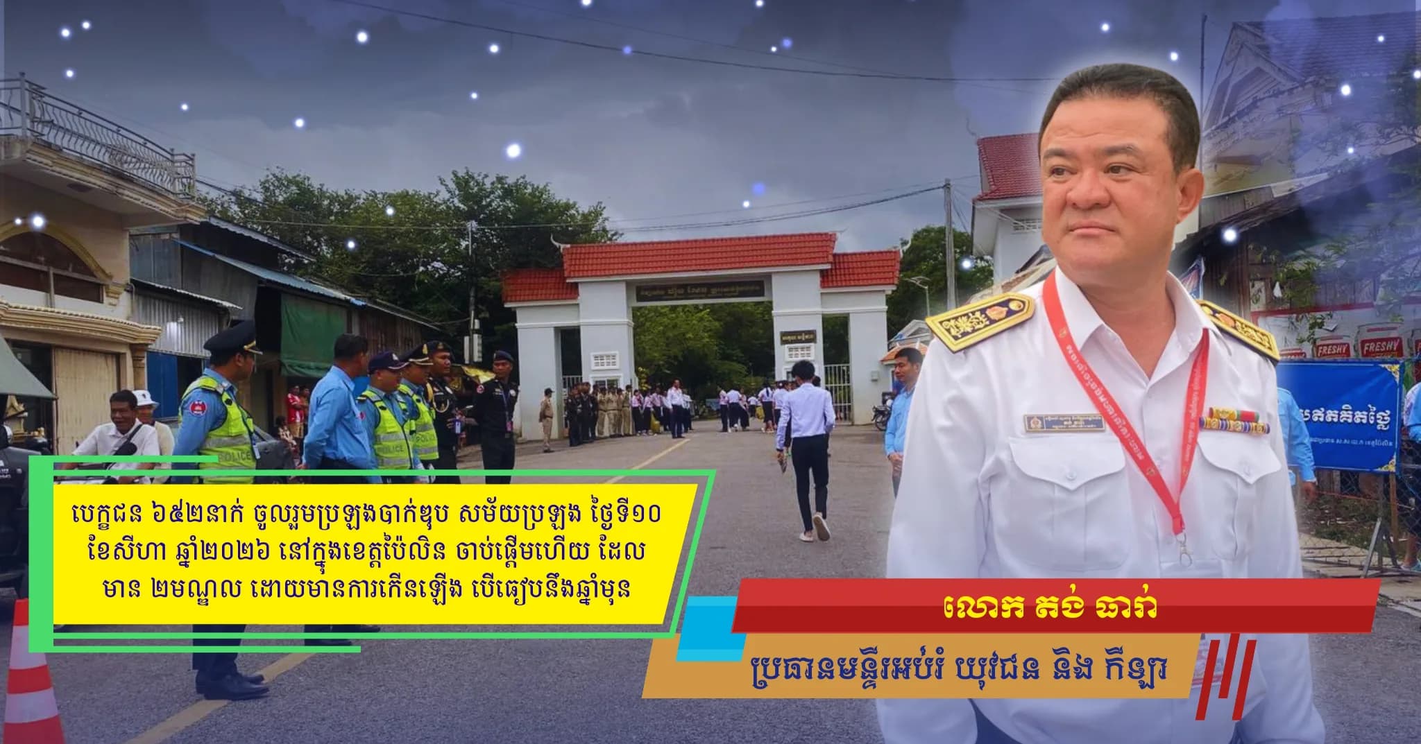 បេក្ខជន ៦៥២នាក់ ចូលរួមប្រឡងបាក់ឌុប សម័យប្រឡង ថ្ងៃទី១០ ខែសីហា ឆ្នាំ២០២៦ នៅក្នុងខេត្តប៉ៃលិនចាប់ផ្តើមហើយ ដែលមាន ២មណ្ឌល ដោយមានការកើនឡើង បើធៀបនឹងឆ្នាំមុន